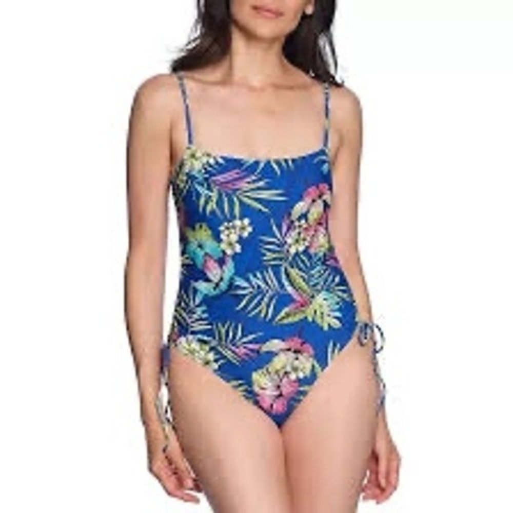 Loft swim shirred side one piece swimsuit tropical floral‎ print women's small